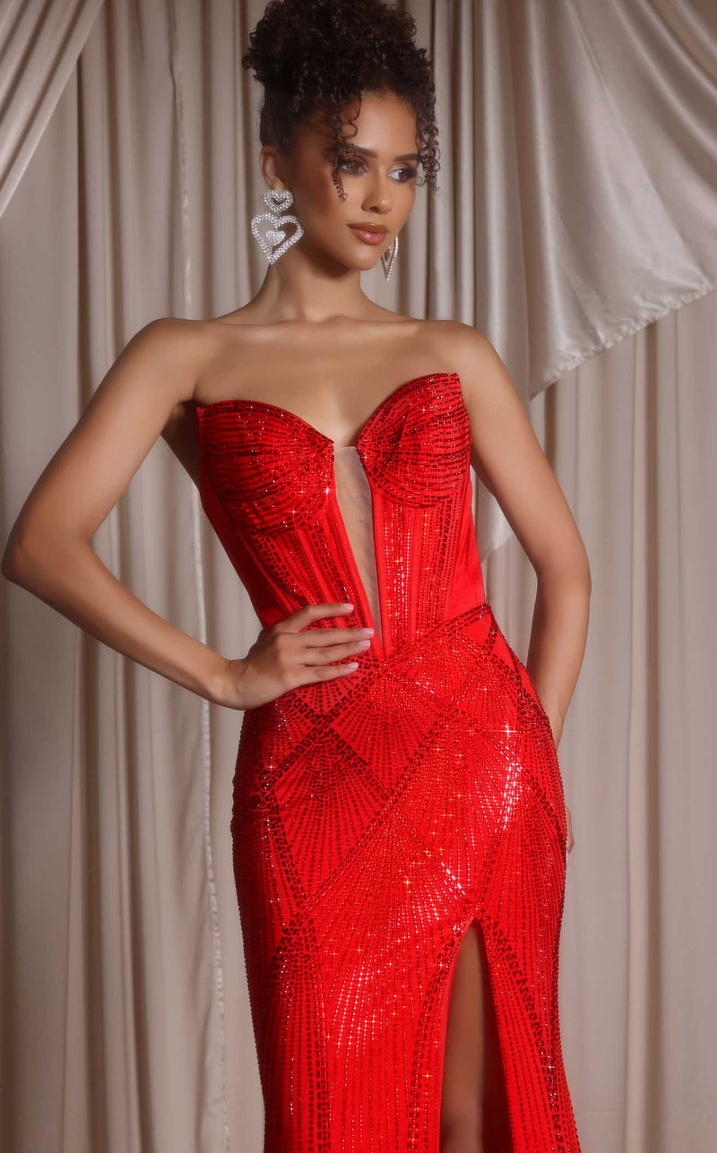 Prom Dresses Glitter Formal Long Floral Lace Prom Dress Red