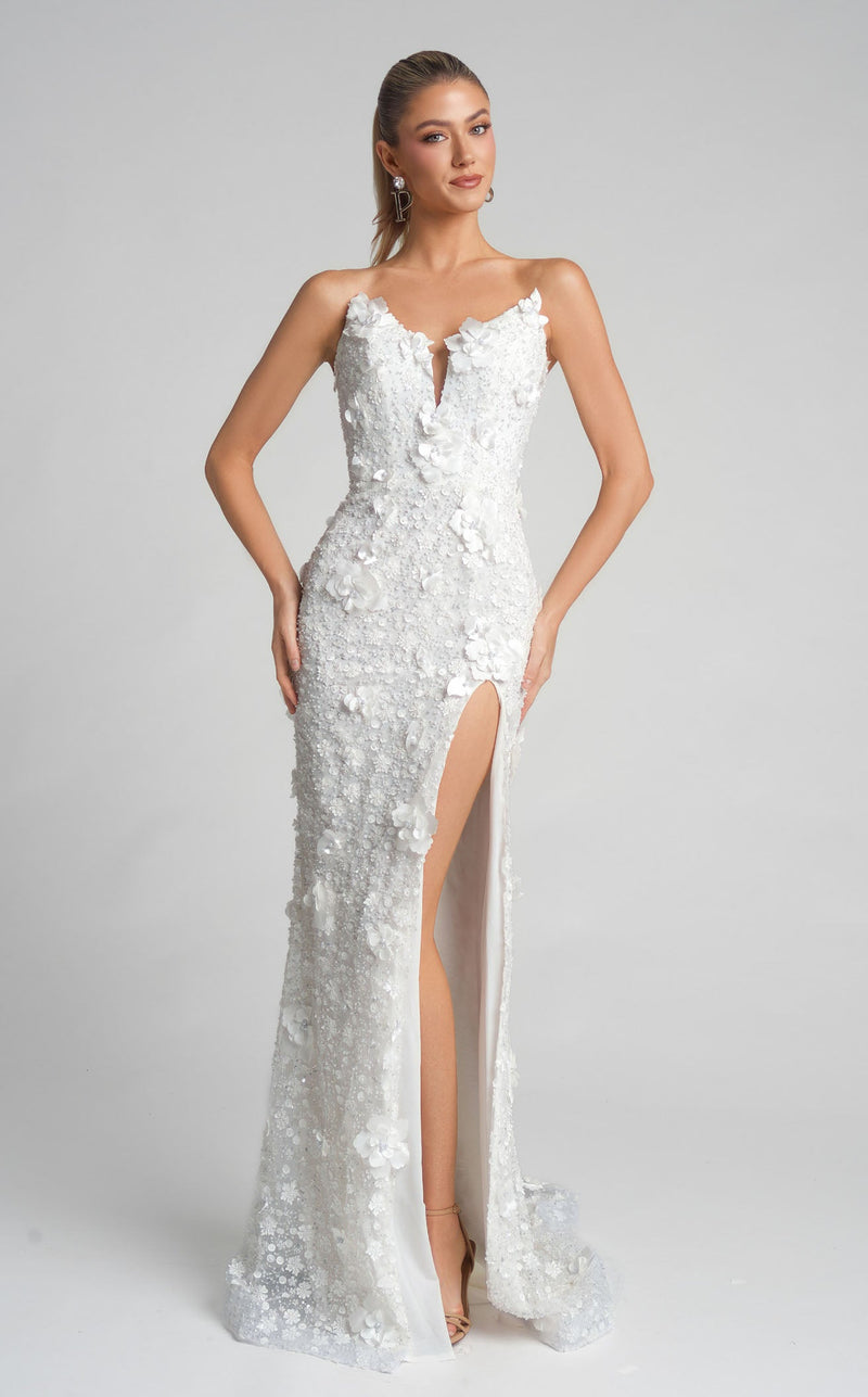 Prom Dresses Floral Lace Formal Long Beaded Prom Dress Ivory