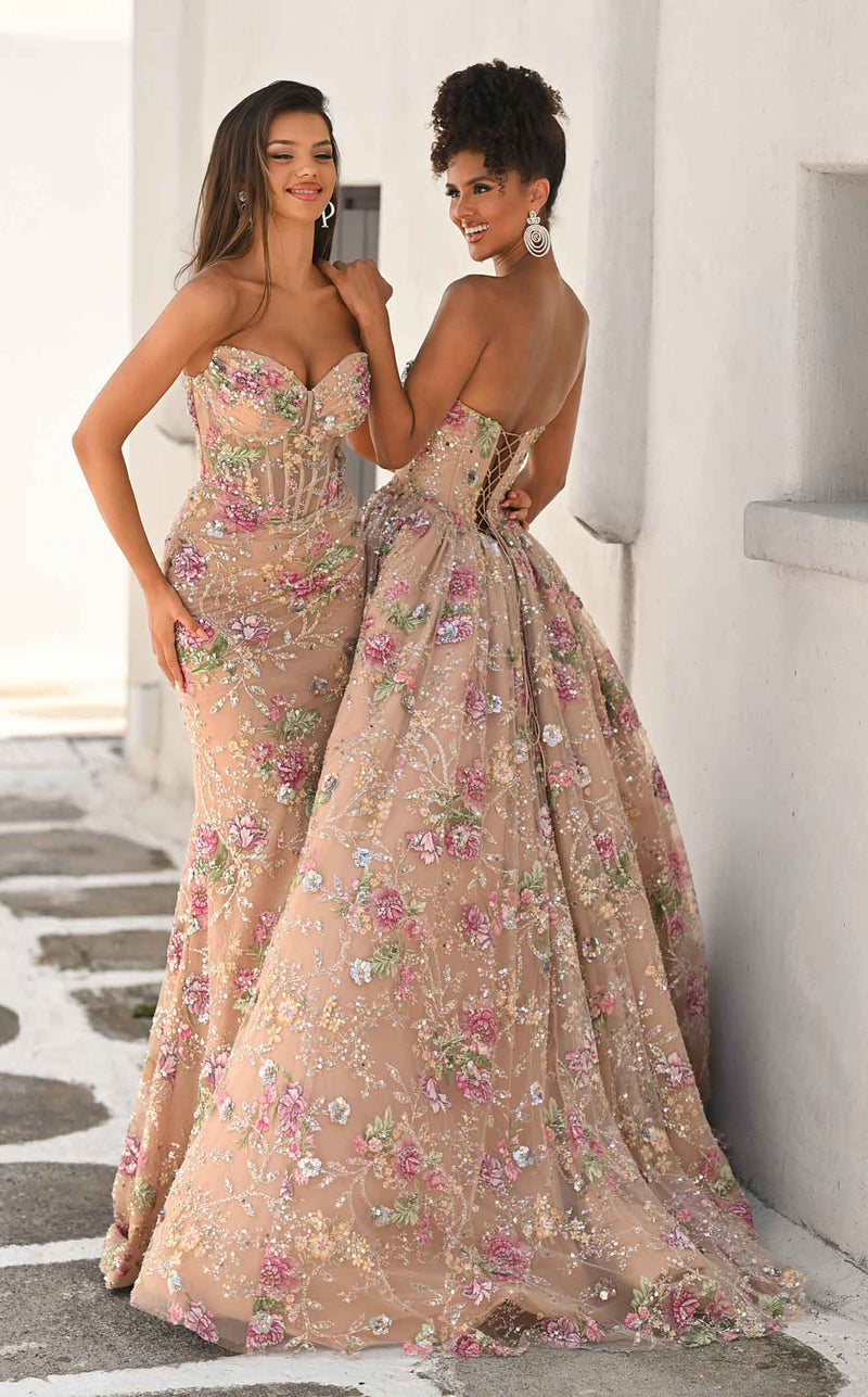 Prom Dresses Floral Sequin Formal Long Fitted Prom Dress Rose