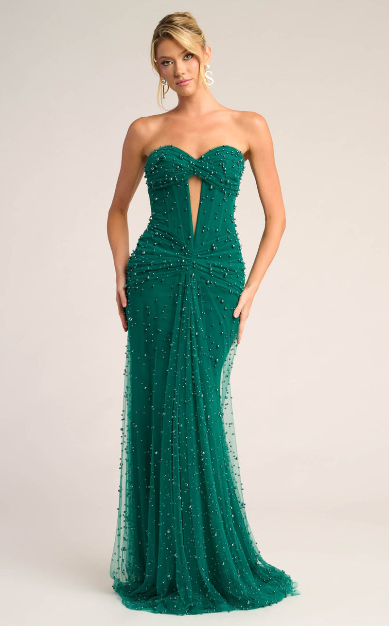 Prom Dresses Floral Beaded Formal Long Sequin Fitted Prom Dress Emerald