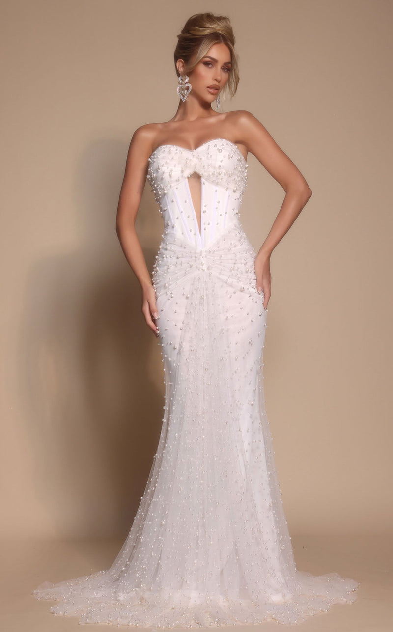 Prom Dresses Floral Beaded Formal Long Sequin Fitted Prom Dress Ivory