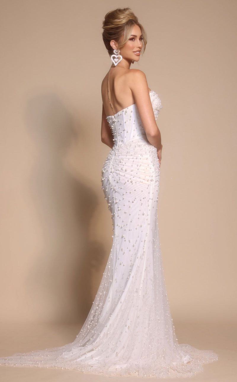 Prom Dresses Floral Beaded Formal Long Sequin Fitted Prom Dress Ivory