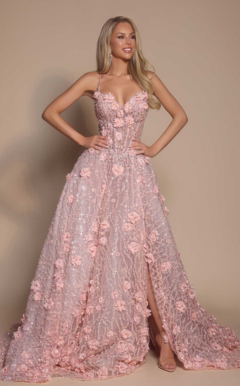 Prom Dresses Corset Formal Long Sequin Beaded Prom Dress Pink