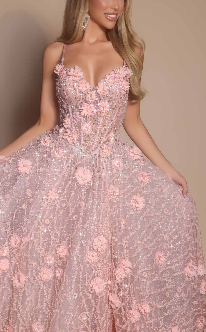 Prom Dresses Corset Formal Long Sequin Beaded Prom Dress Pink