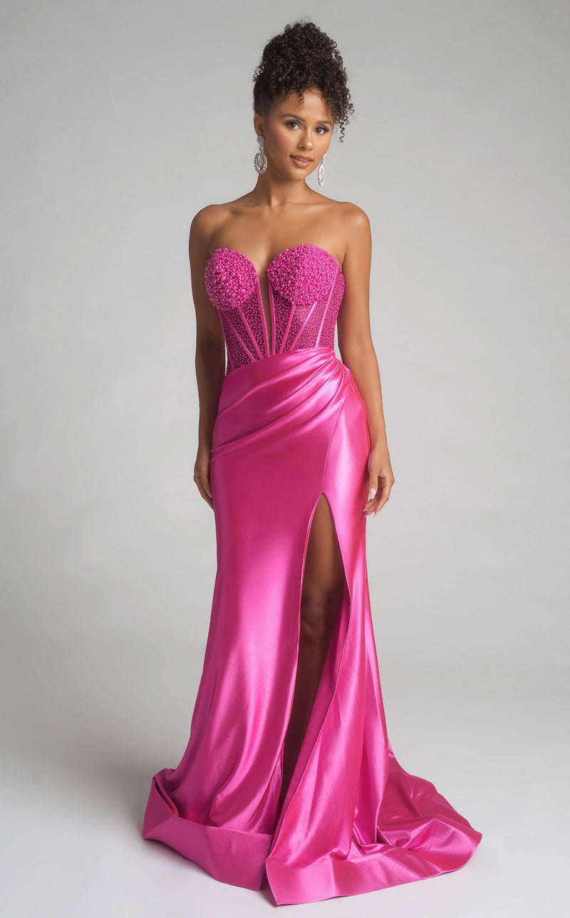Prom Dresses Beaded Corset Formal Long Prom Evening Dress Fuchsia