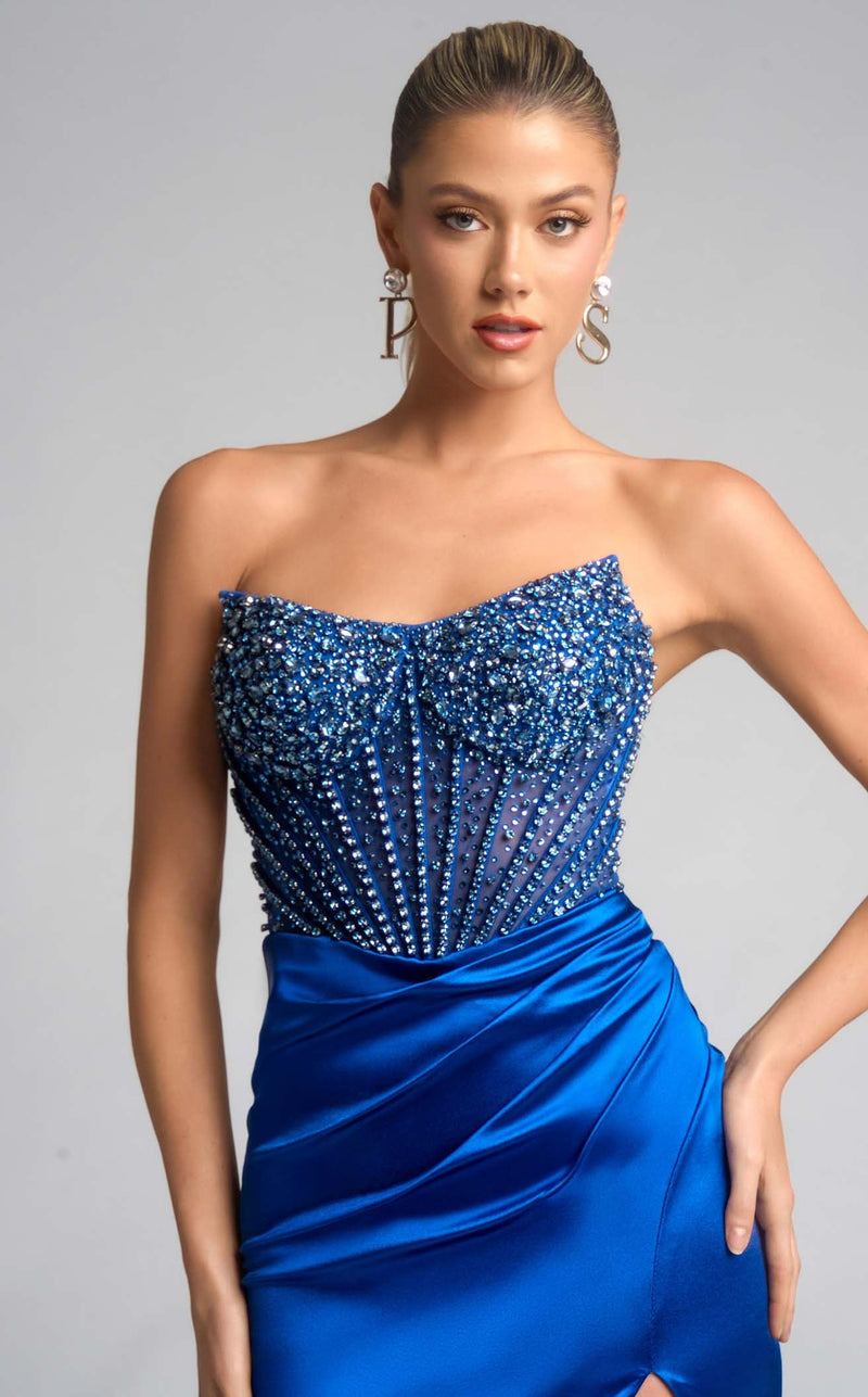 Prom Dresses Sequin Beaded Long Formal Mermaid Prom Dress Blue