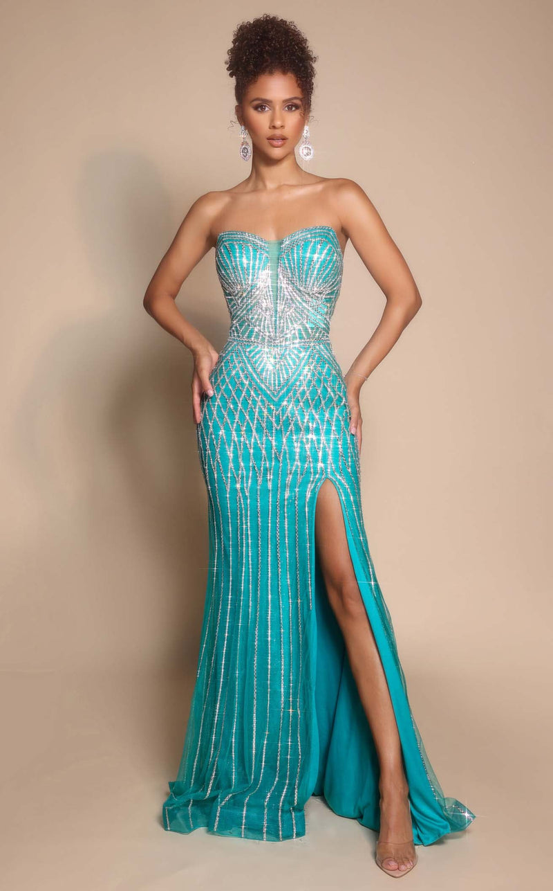 Prom Dresses Long Fitted Beaded Sequin Corset Formal Prom Dress Peacock