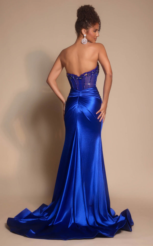 Prom Dresses A Line Fitted Beaded Corset Formal Long Prom Dress Cobalt