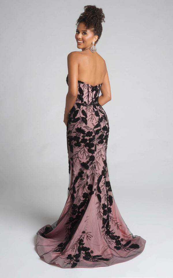 Portia and Scarlett PS26074 Floral Lace Applique Long Formal Fitted Prom Dress