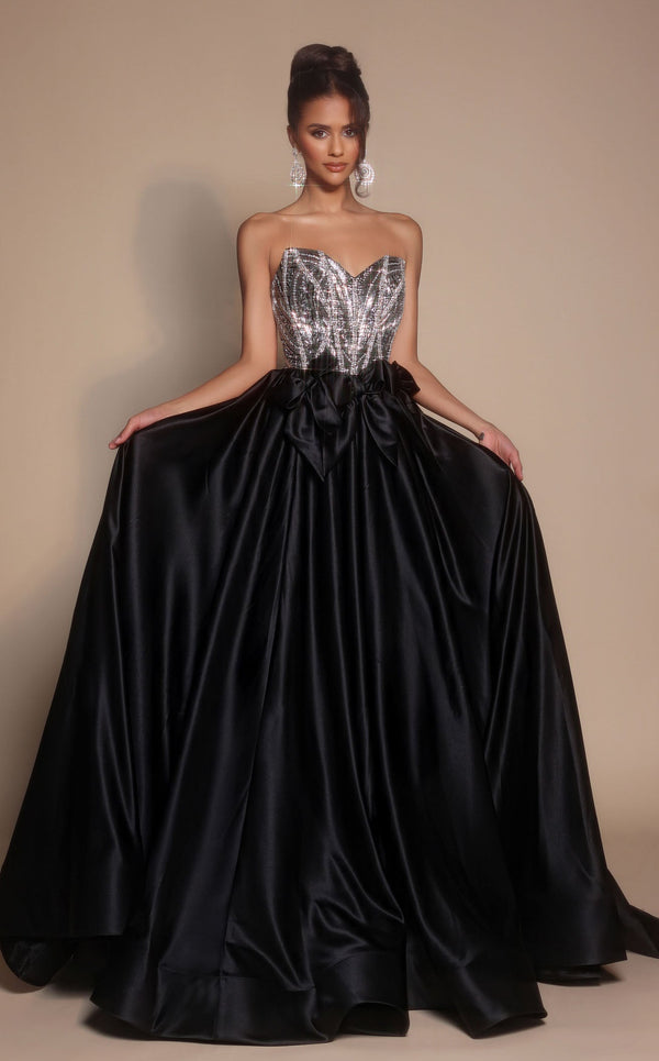 Prom Dresses Long Formal Beaded Corset A Line Ball Gown Prom Dress Black Silver
