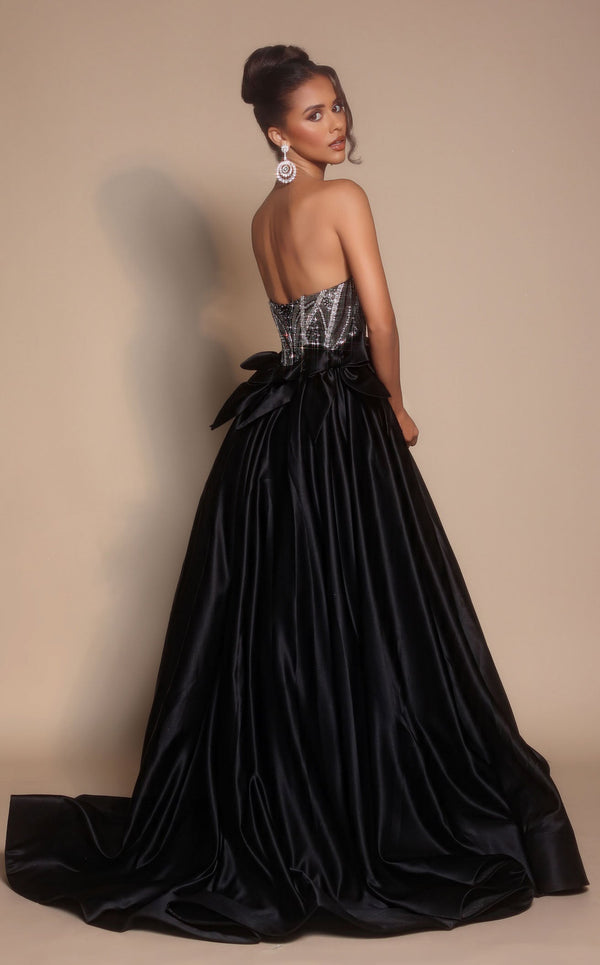 Prom Dresses Long Formal Beaded Corset A Line Ball Gown Prom Dress Black Silver