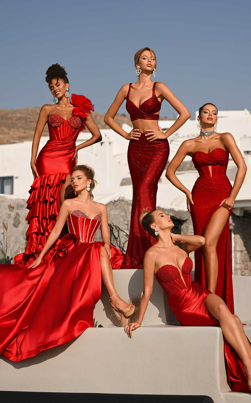 Prom Dresses Long Formal Ball Gown Corset Beaded Prom Dress Red