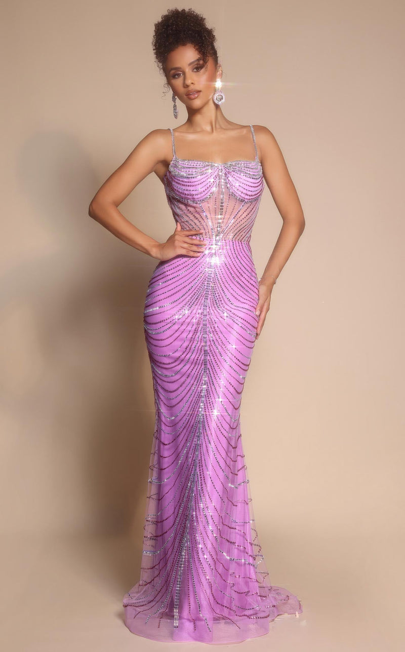 Prom Dresses Long Formal Sequin Beaded Fitted Prom Dress Lilac