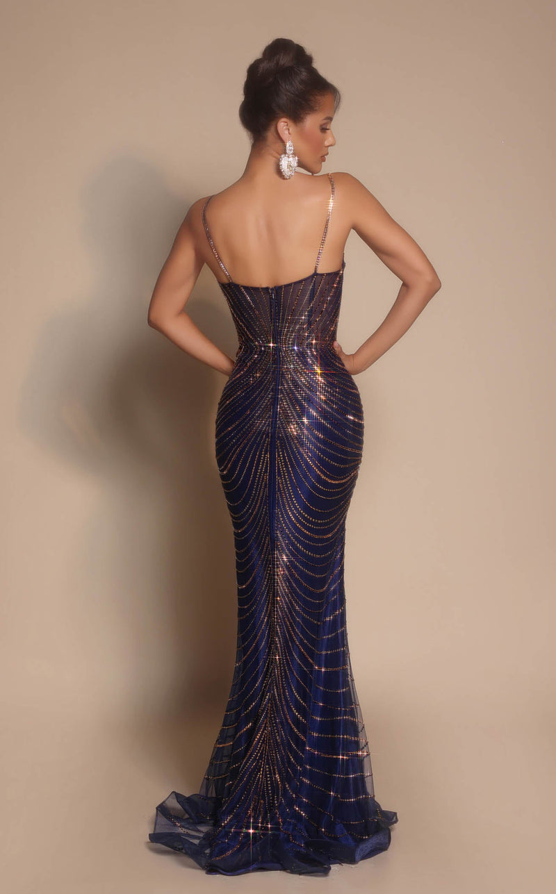 Prom Dresses Long Formal Sequin Beaded Fitted Prom Dress Navy