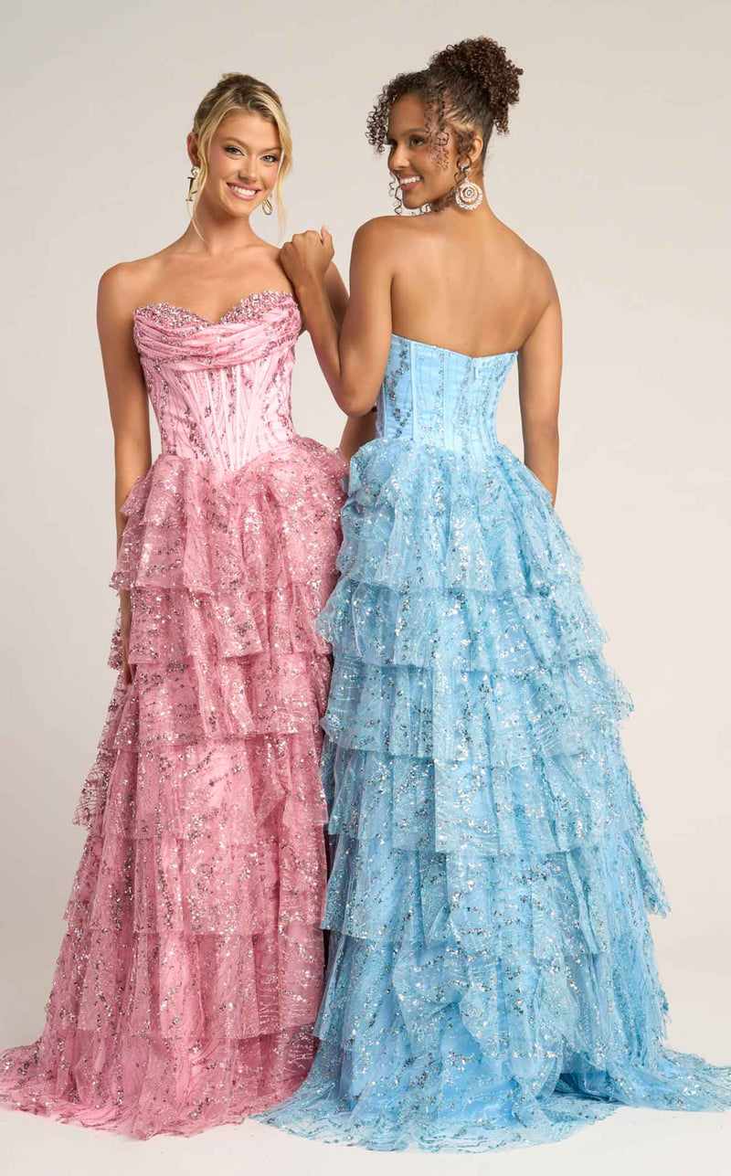 Prom Dresses Beaded Ruffle Corset Ball Gown Long Formal Prom Dress Pink