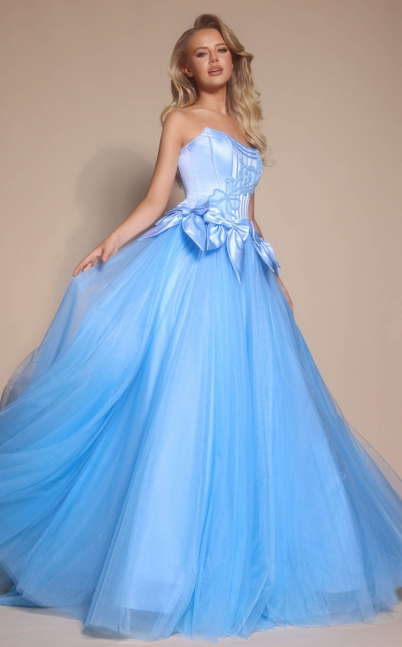 Prom Dresses Floral Lace Formal Long Fitted Prom Dress Light Blue