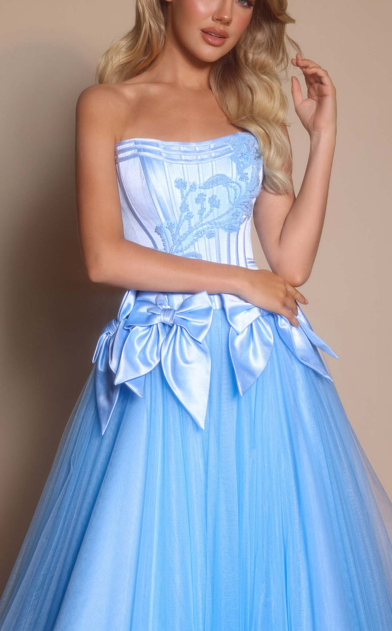 Prom Dresses Floral Lace Formal Long Fitted Prom Dress Light Blue