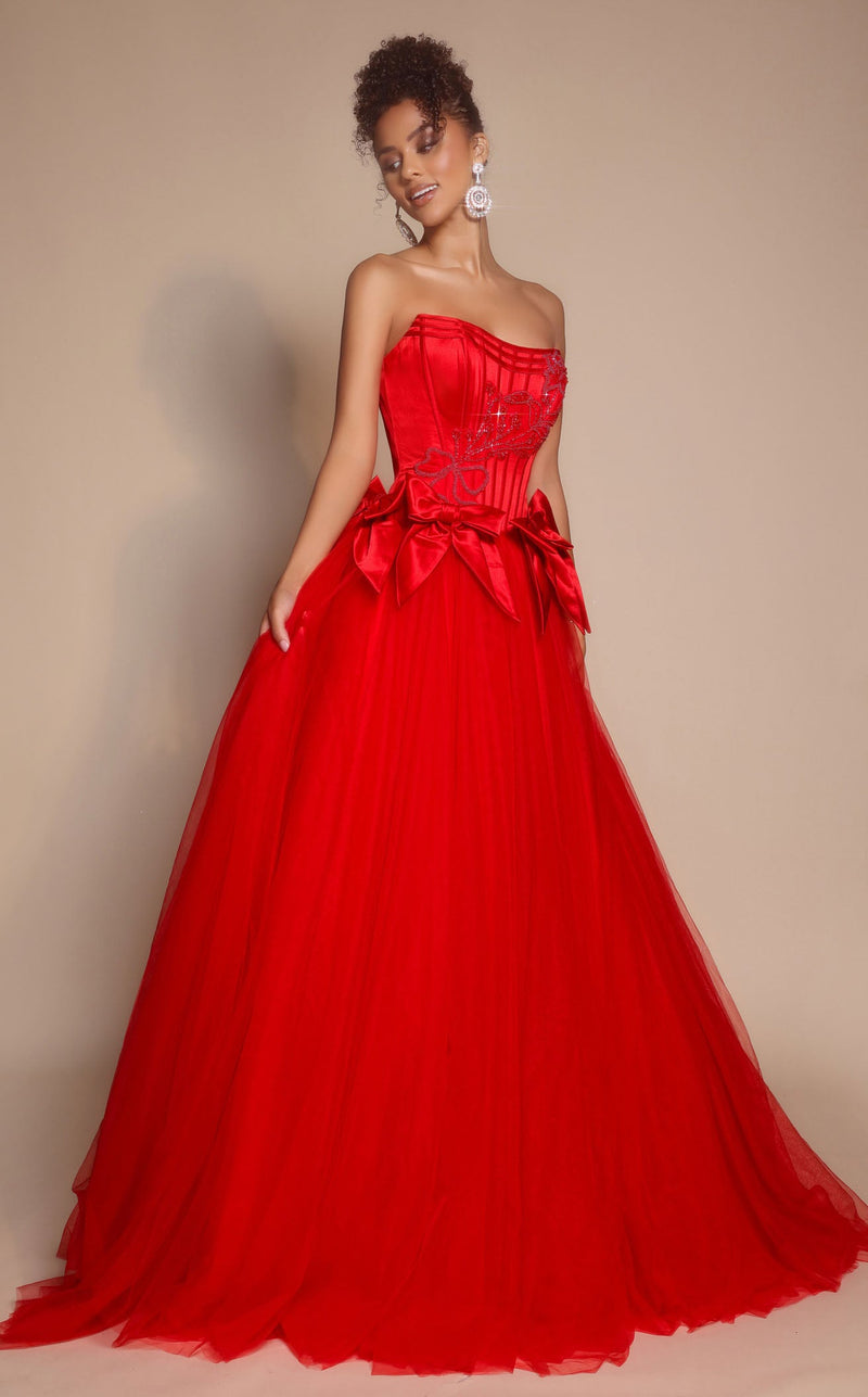 Prom Dresses Floral Lace Formal Long Fitted Prom Dress Red
