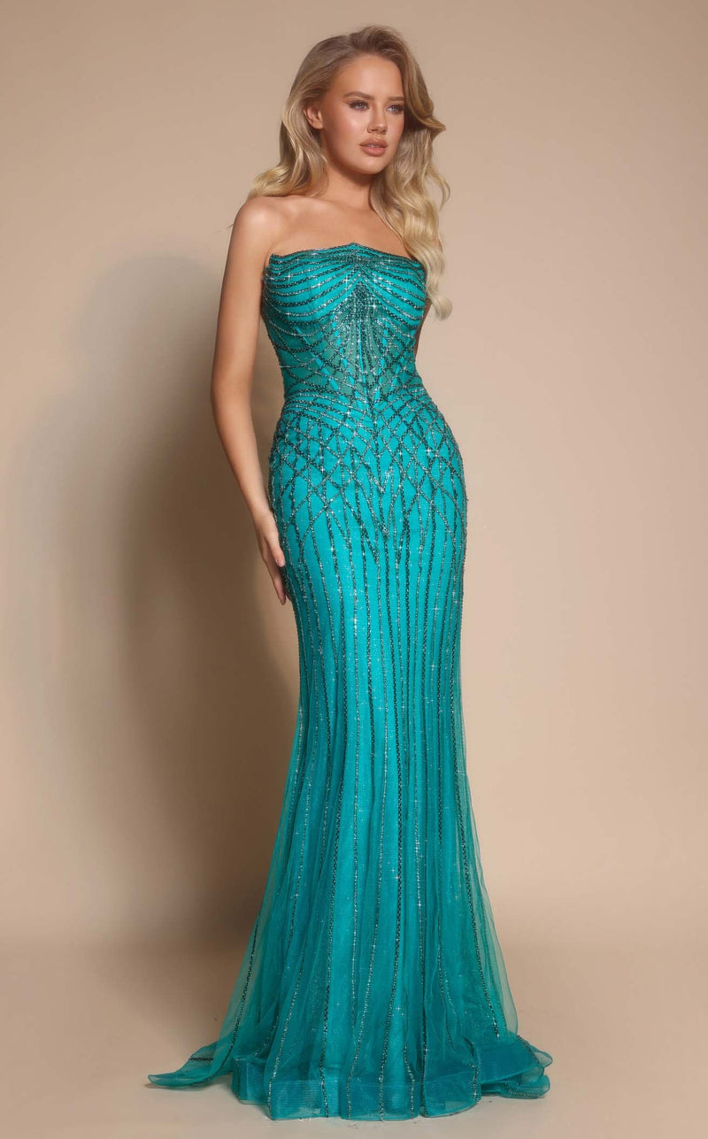 Prom Dresses Corset Sequin Formal Long Beaded Prom Dress Peacock