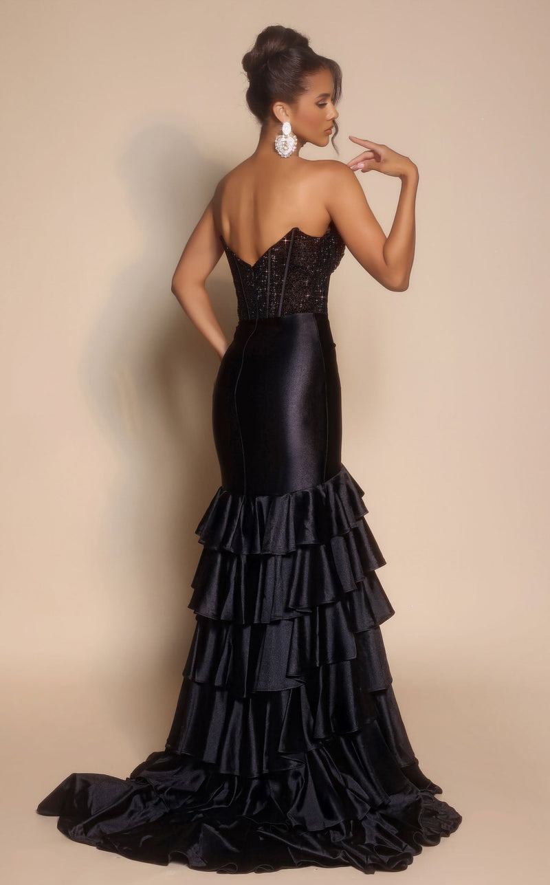 Prom Dresses Fitted Ruffle Formal Long A Line Prom Dress Black