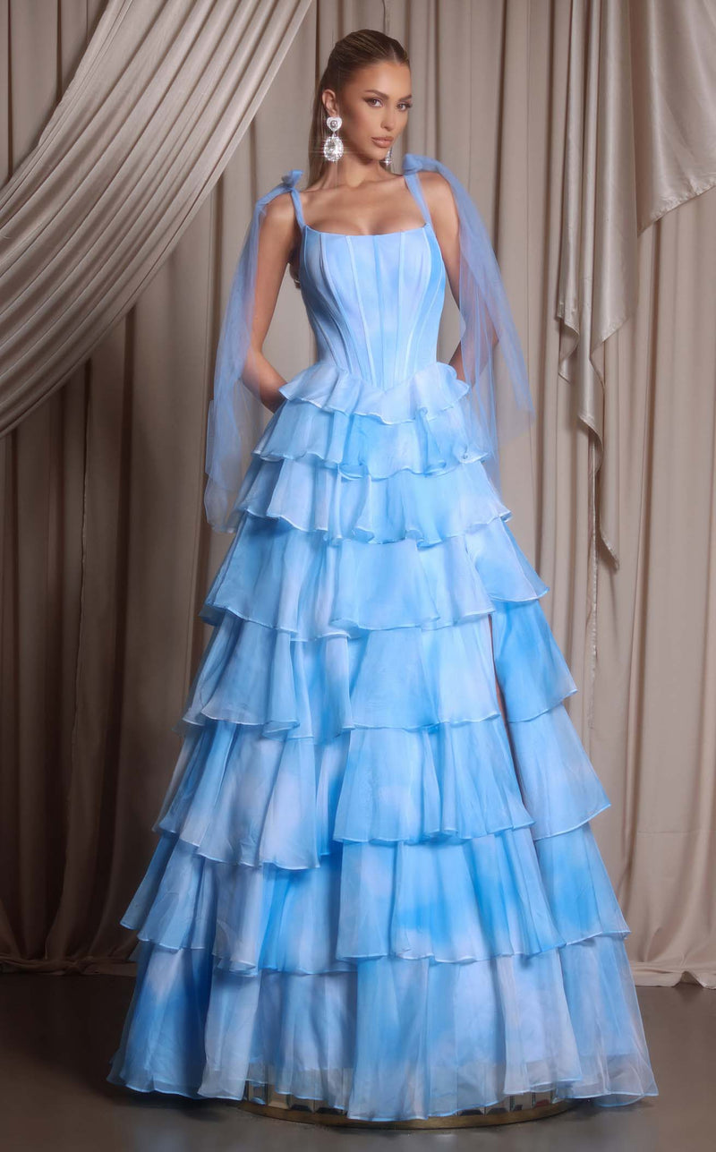 Prom Dresses Floral Lace Formal Long A Line Prom Dress Blue