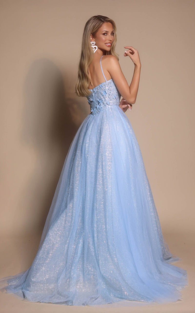 Prom Dresses Corset Floral Formal Long Glitter Prom Dress  Blue