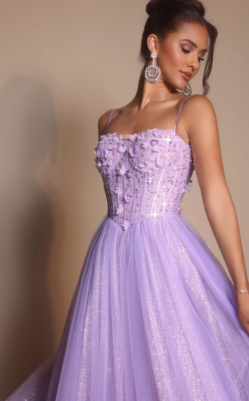 Prom Dresses Corset Floral Formal Long Glitter Prom Dress  Lilac