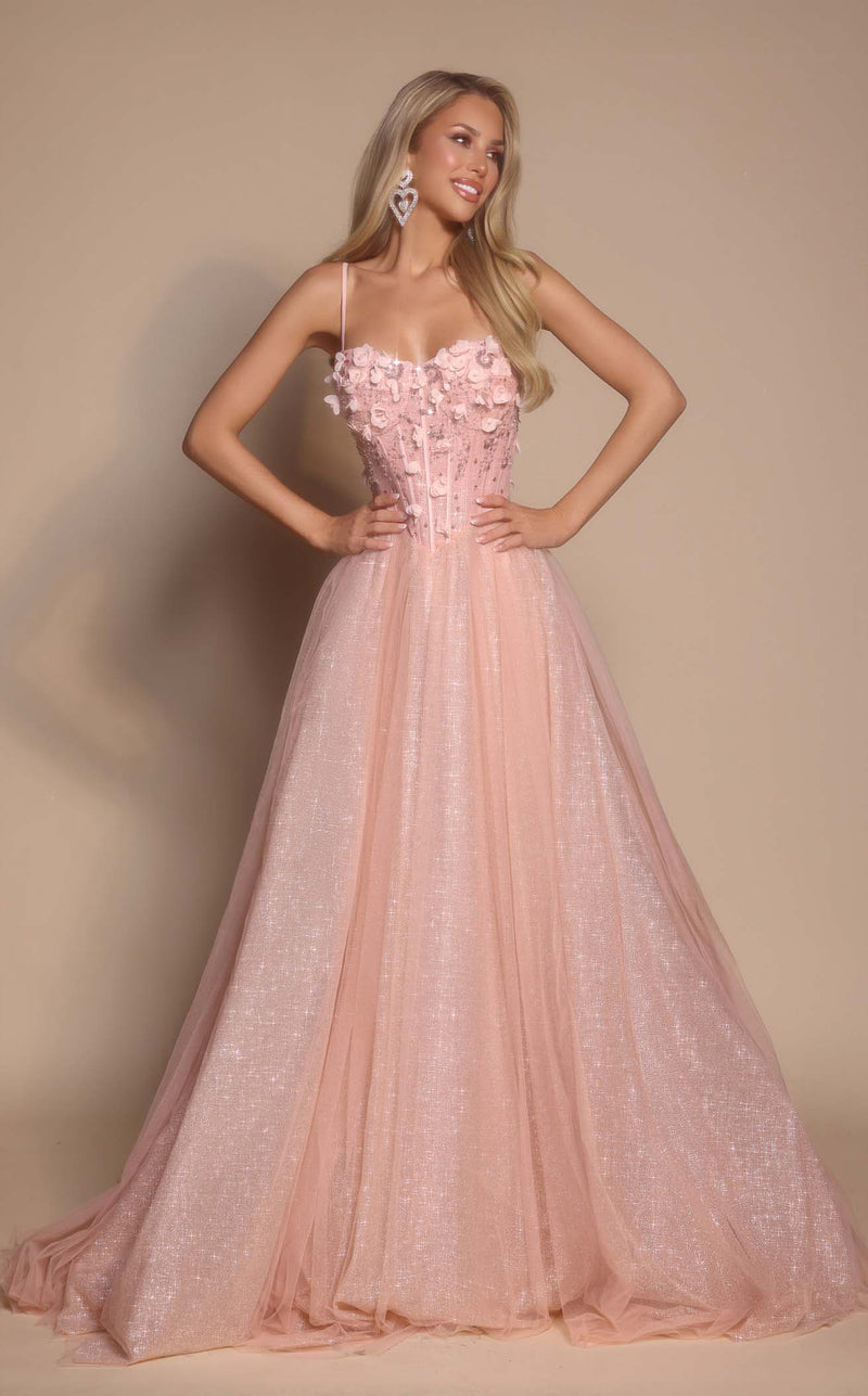 Prom Dresses Corset Floral Formal Long Glitter Prom Dress  Pink
