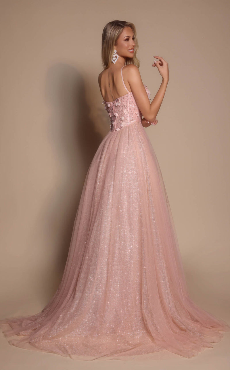 Prom Dresses Corset Floral Formal Long Glitter Prom Dress  Pink