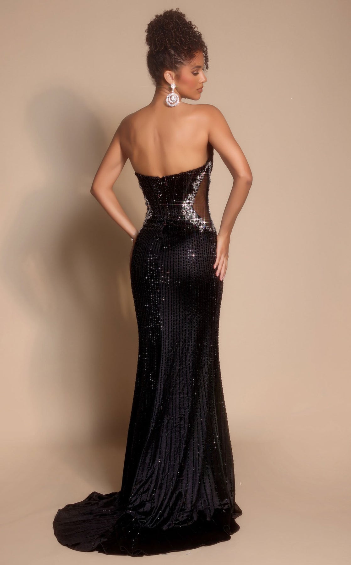 Prom Dresses Long Formal Slit Corset Beaded Glitter Prom Dress Portia and Scarlett PS26147 Black