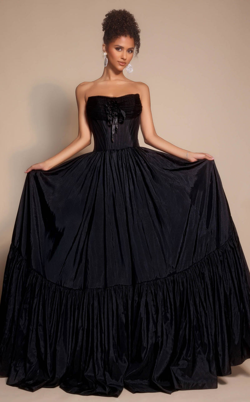 Prom Dresses Floral Lace Formal Long A Line Prom Dress Black