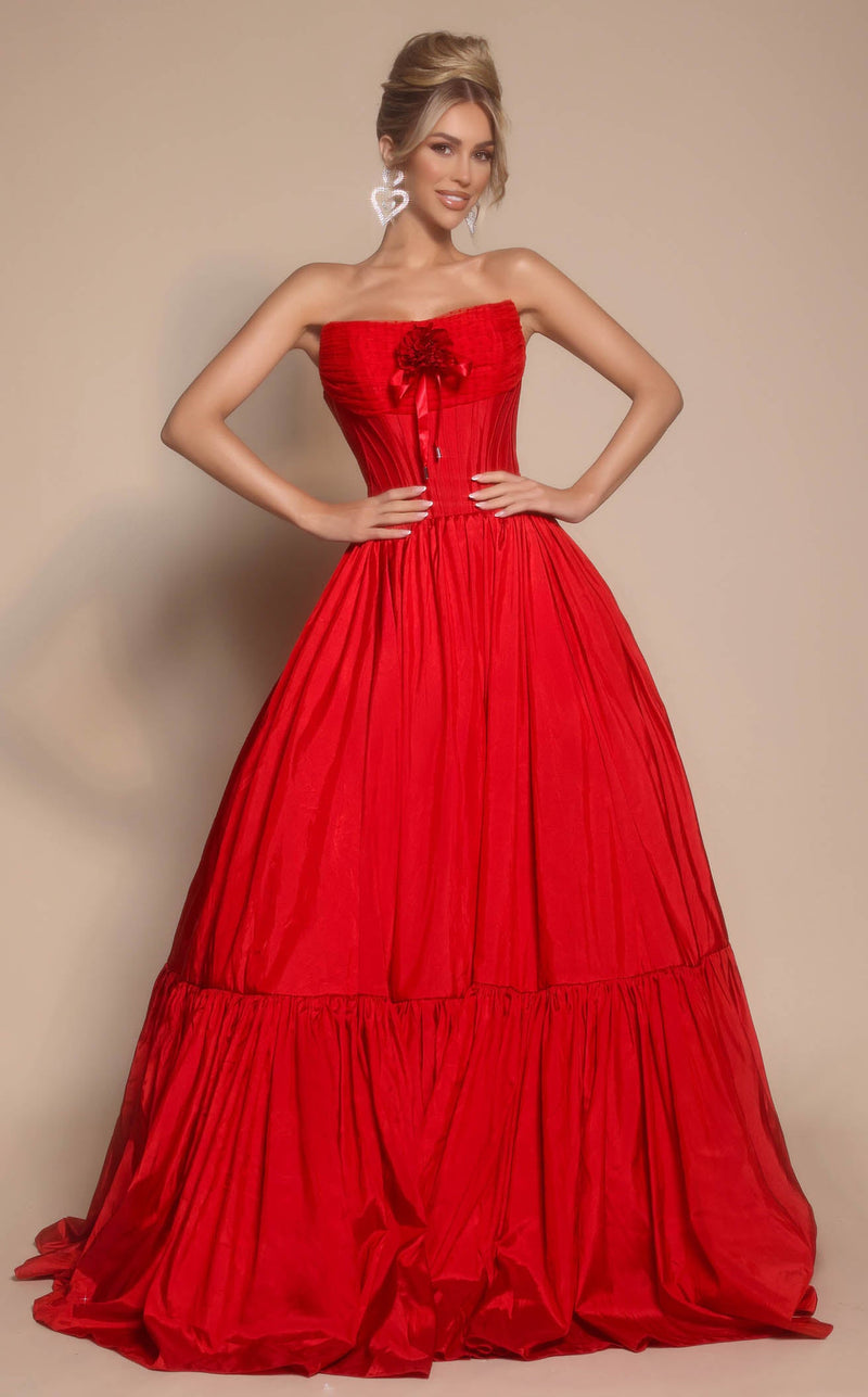 Prom Dresses Floral Lace Formal Long A Line Prom Dress Red