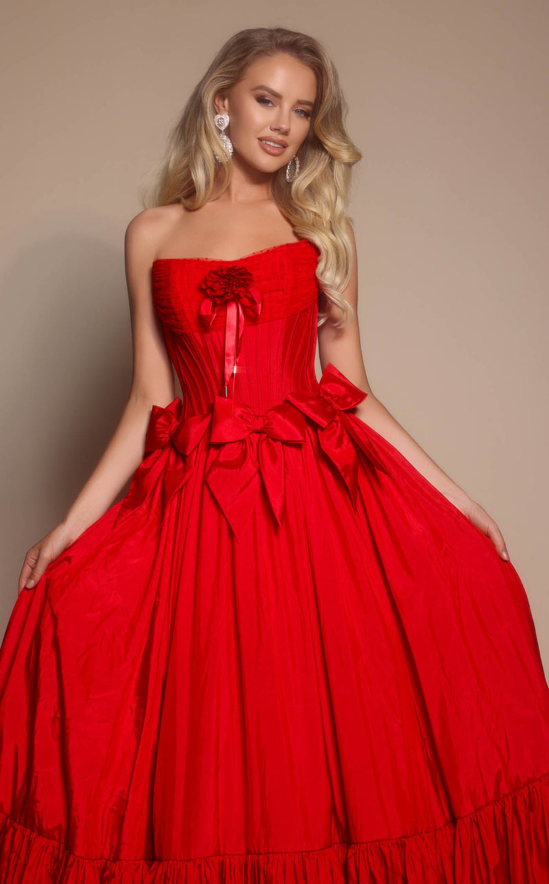 Prom Dresses Floral Lace Formal Long A Line Prom Dress Red