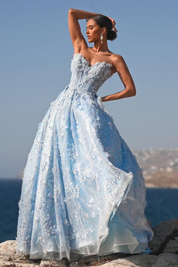 Portia and Scarlett PS26149 Corset Floral Applique Formal Long Beaded Prom Dress
