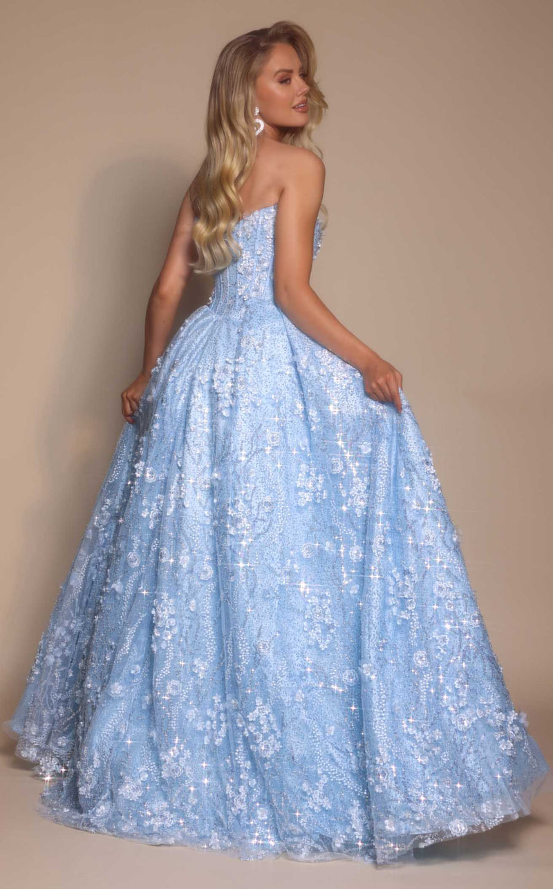 Prom Dresses Corset Floral Applique Formal Long Beaded Prom Dress Blue
