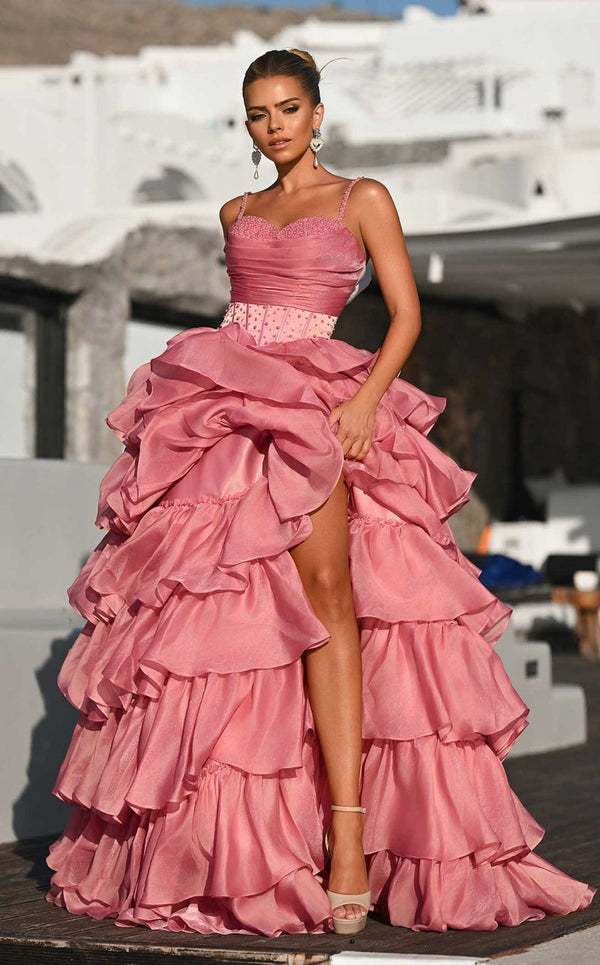 Portia and Scarlett PS26155 Floral Lace Formal Long A Line Evening Dress