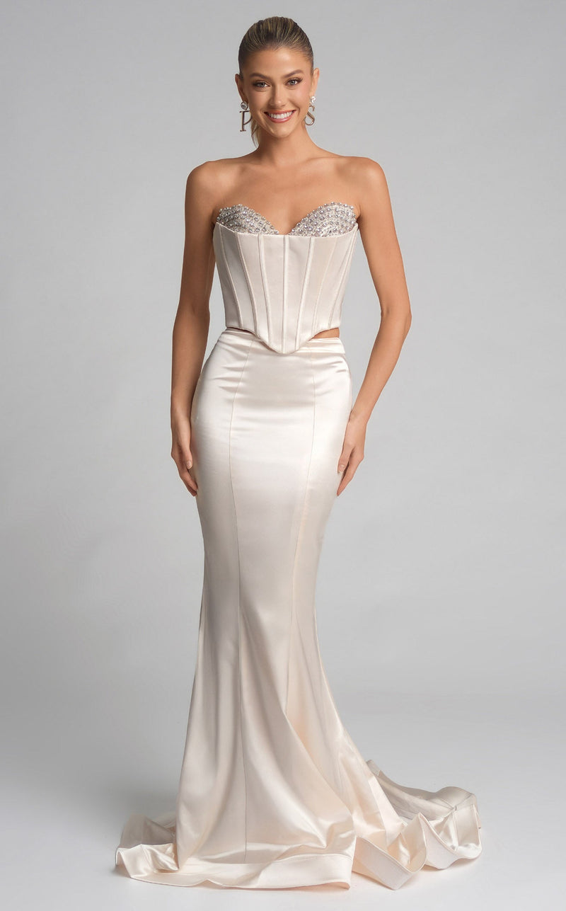 Prom Dresses Two Pice Long Formal Fitted Prom Dress Cream Ivory