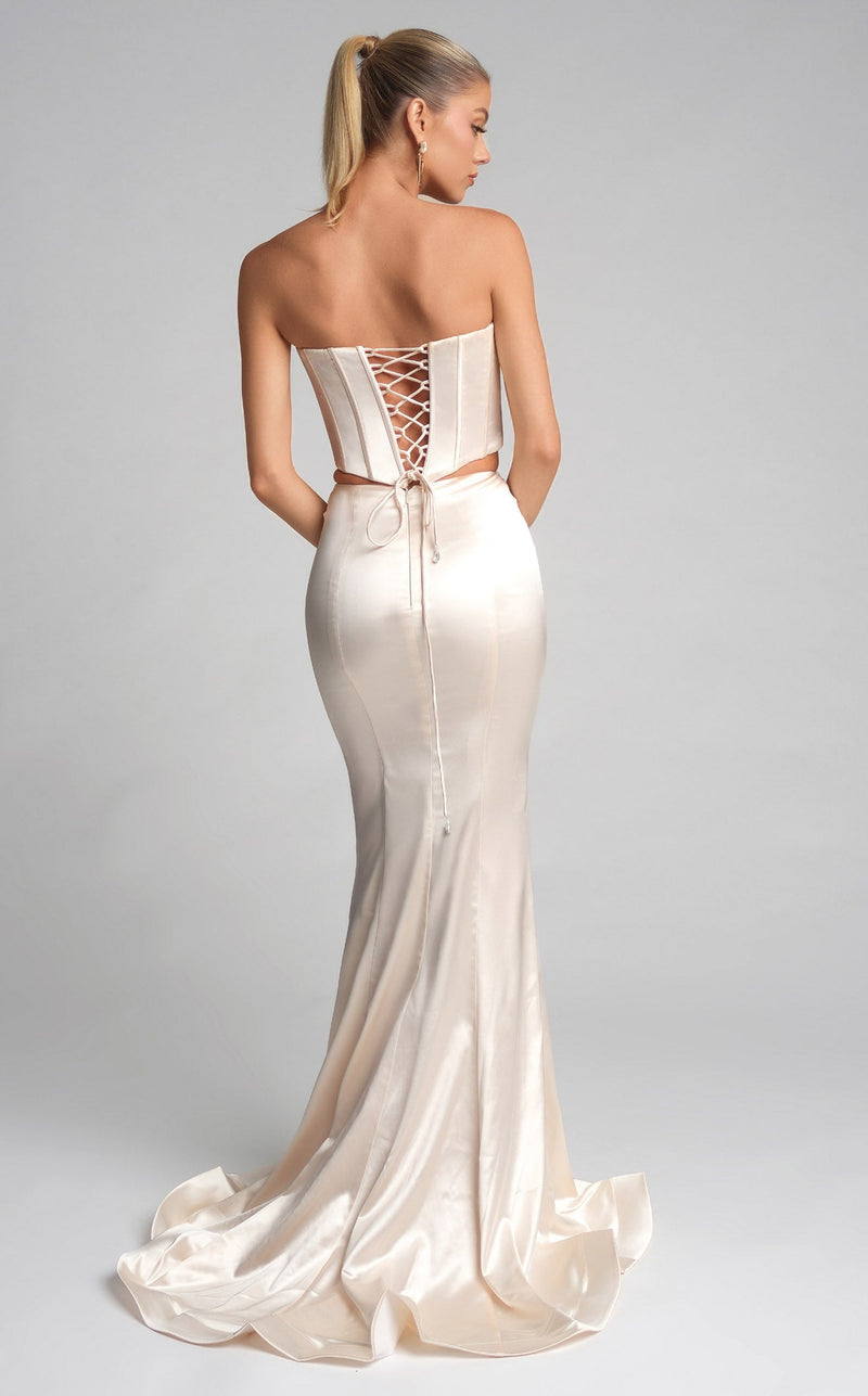Prom Dresses Two Pice Long Formal Fitted Prom Dress Cream Ivory