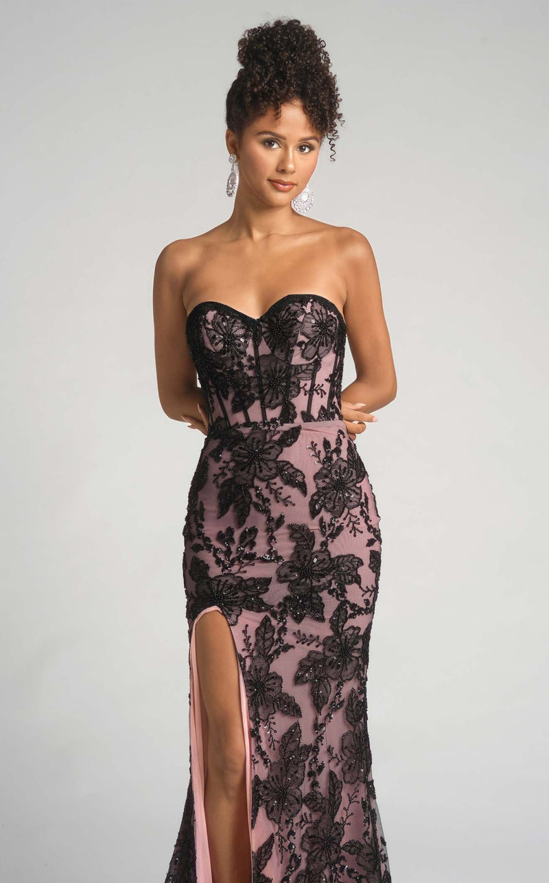Prom Dresses Corset Long Formal Fitted Sequin Prom Dress Black Pink