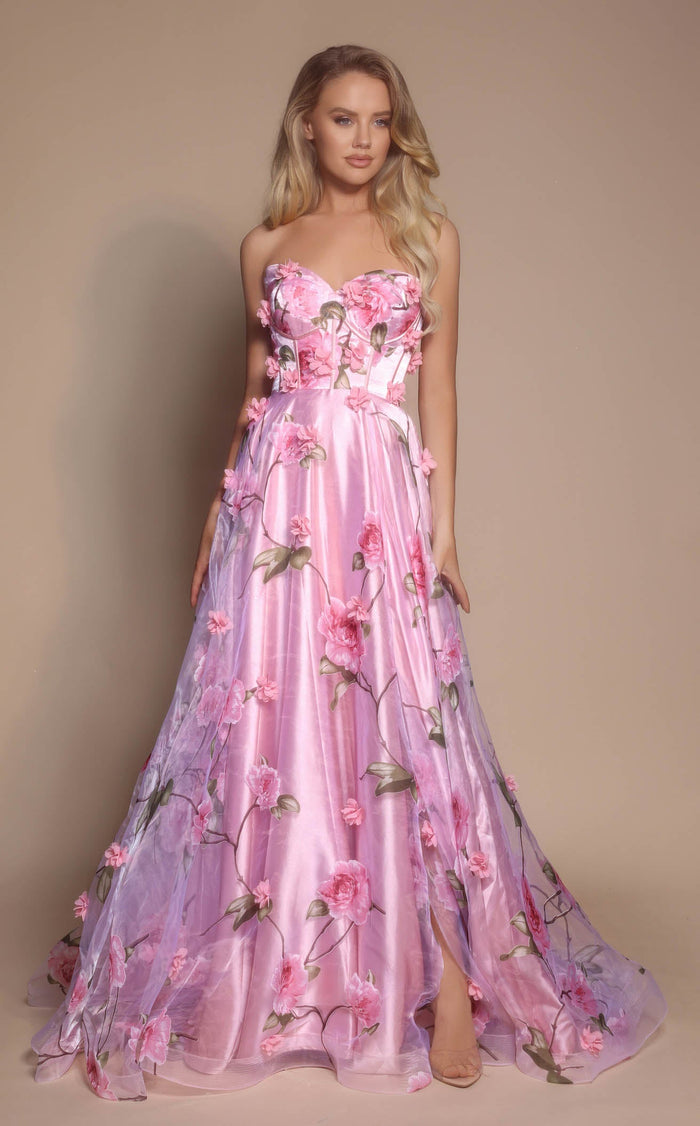 Prom Dresses Floral Lace Formal Long Prom Dress Pink