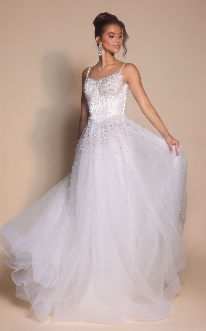 sequin wedding dress ivory Ivory Sequin Wedding Dress with Long Lace Sleeves A-Line Wedding Dress with Plunging Neckline Plus Size VITTORIA Size 20W