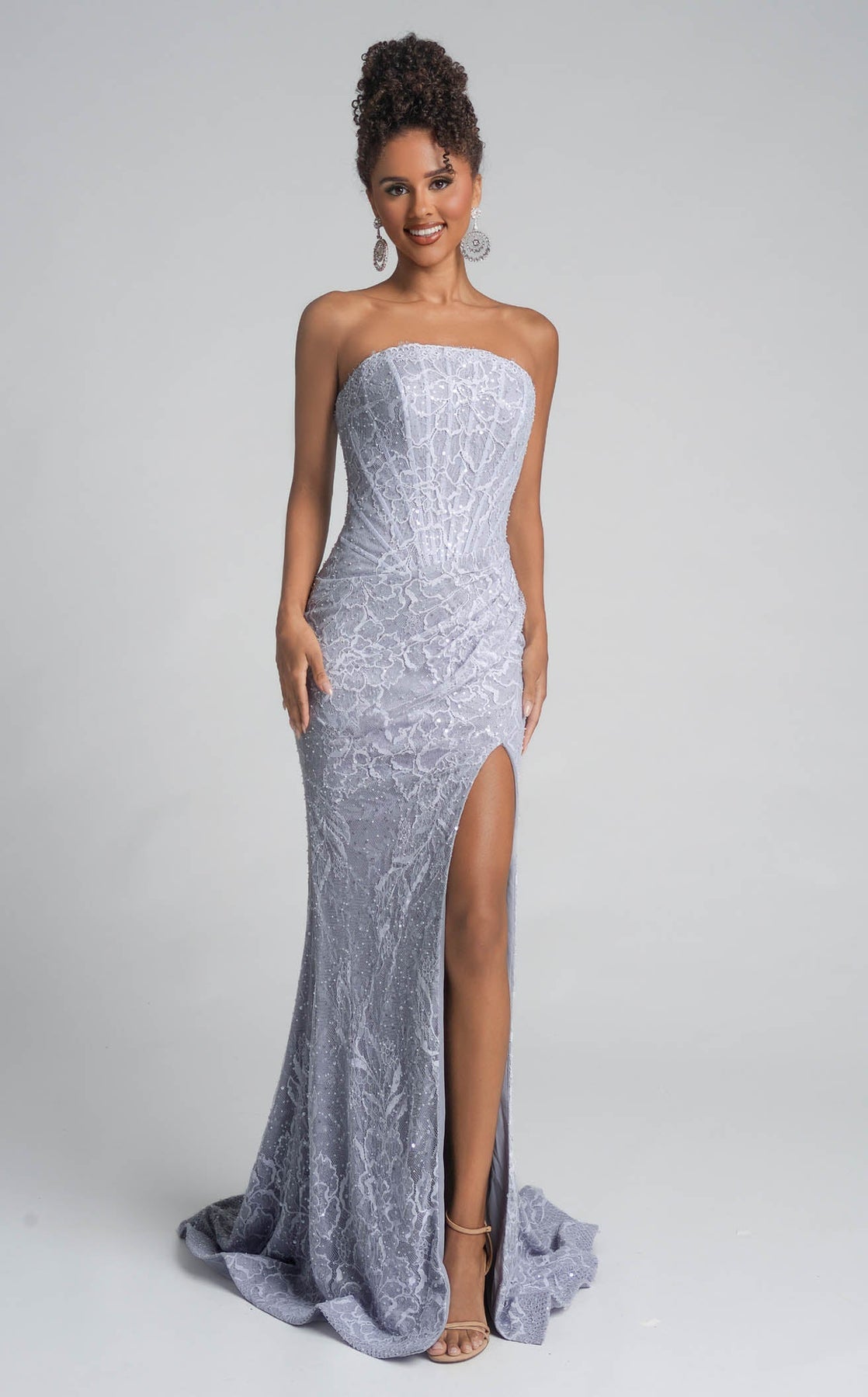 Prom Dresses Long Formal Floral Lace Corset Prom Dress Portia and Scarlett PS26223 Silver