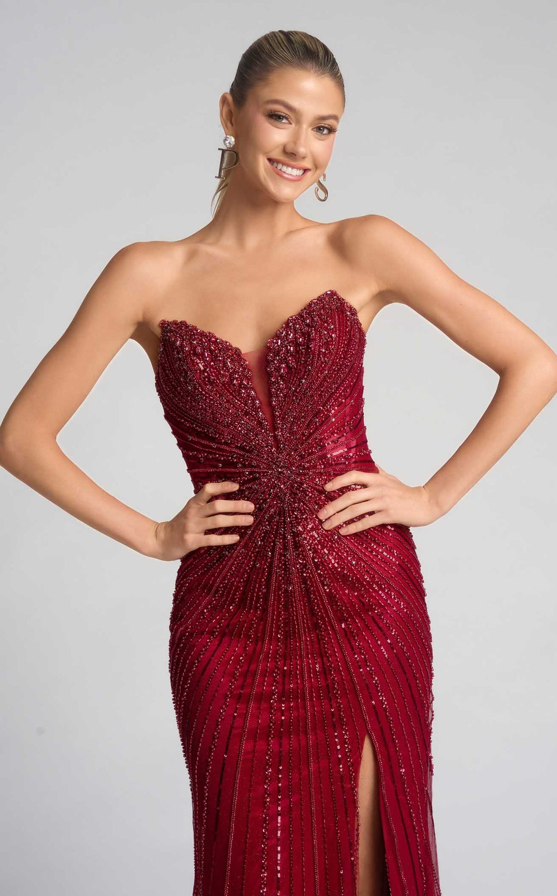 Prom Dresses Long Formal Corset Beaded Sequin Prom Dress Portia and Scarlett PS26237 Red