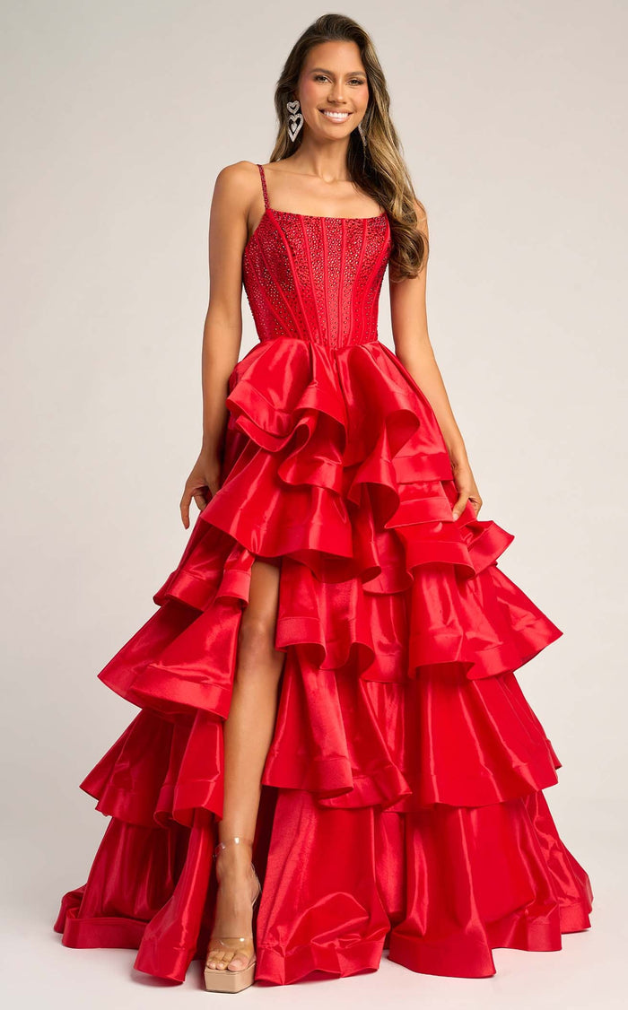 Prom Dresses Sequin Beaded Formal Long A Line Prom Dress Red