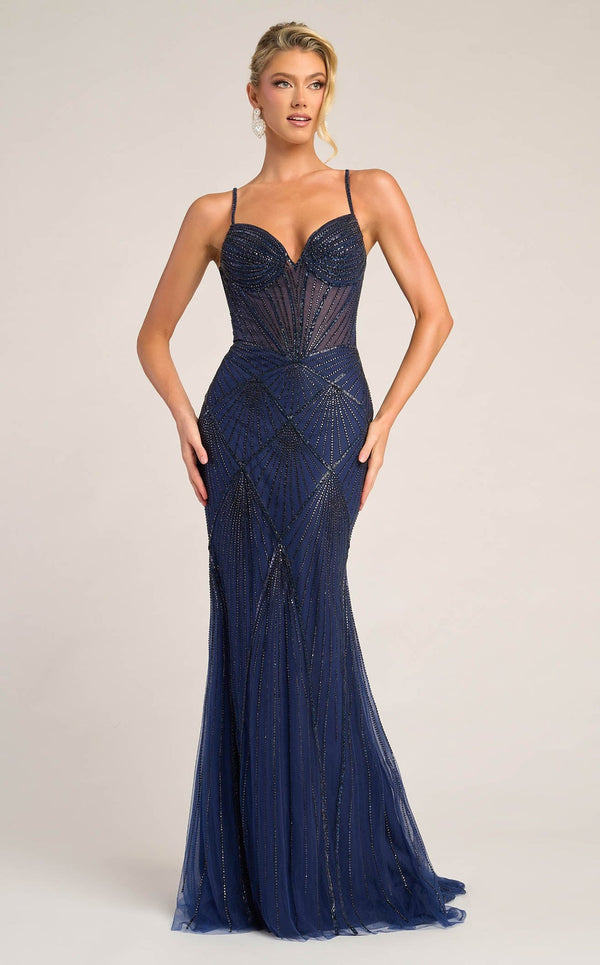 Sweetheart Floor-Length Beaded Mesh Prom Mermaid Gown Portia and Scarlett PS26263