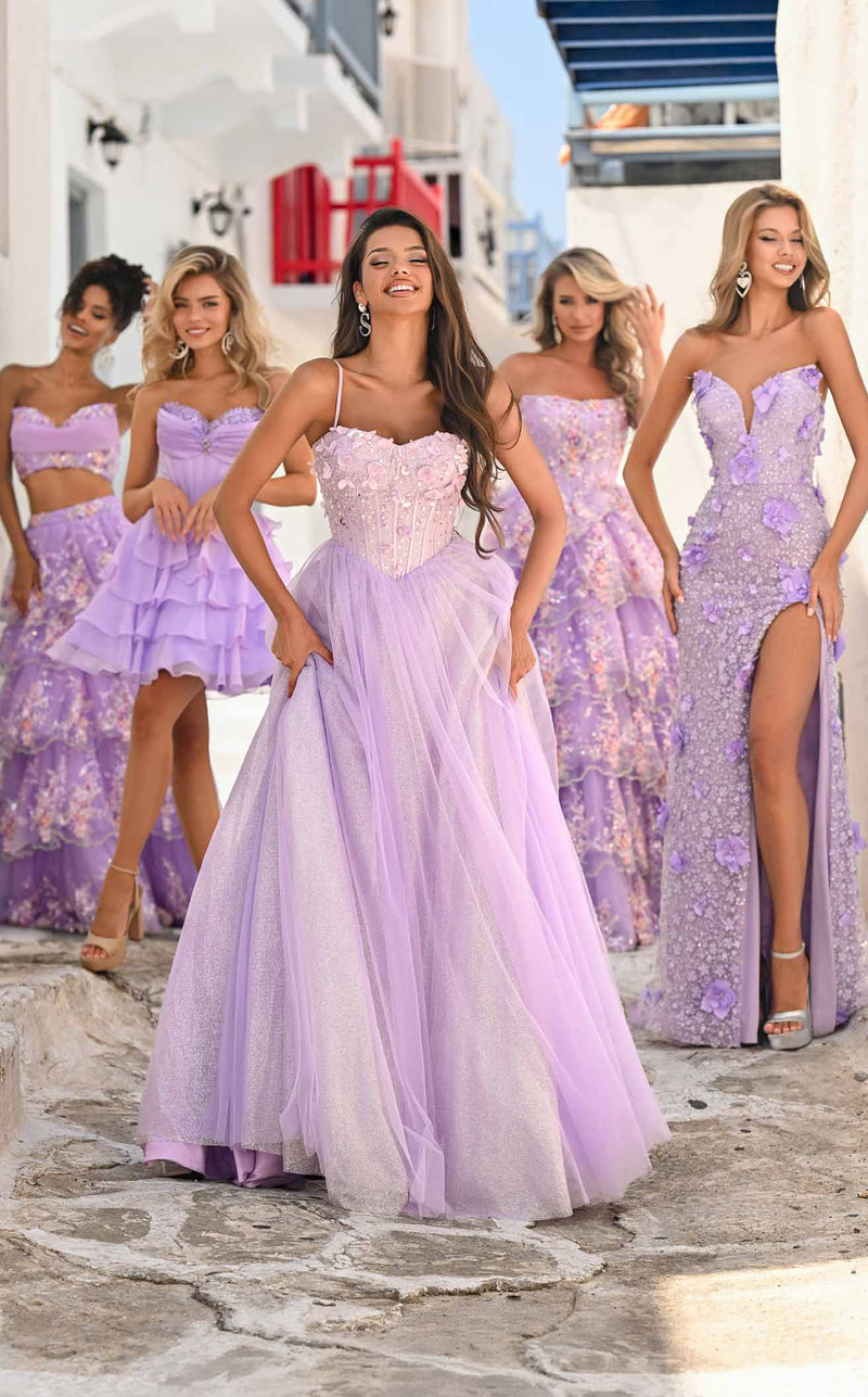 Prom Dresses Floral Lace Formal Long Beaded Prom Dress Lilac