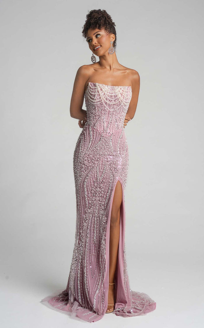 Prom Dresses Corset Beaded Formal Long Fitted Prom Dress Pink
