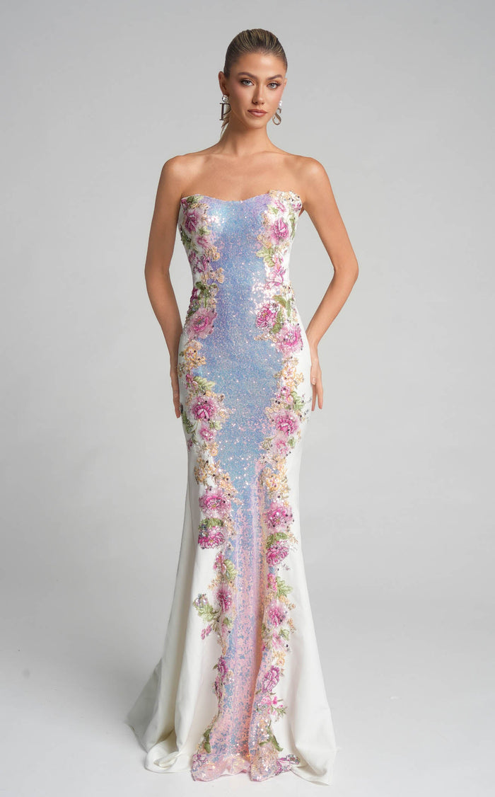 Prom Dresses Floral Formal Long Fitted Prom Dress Ivory