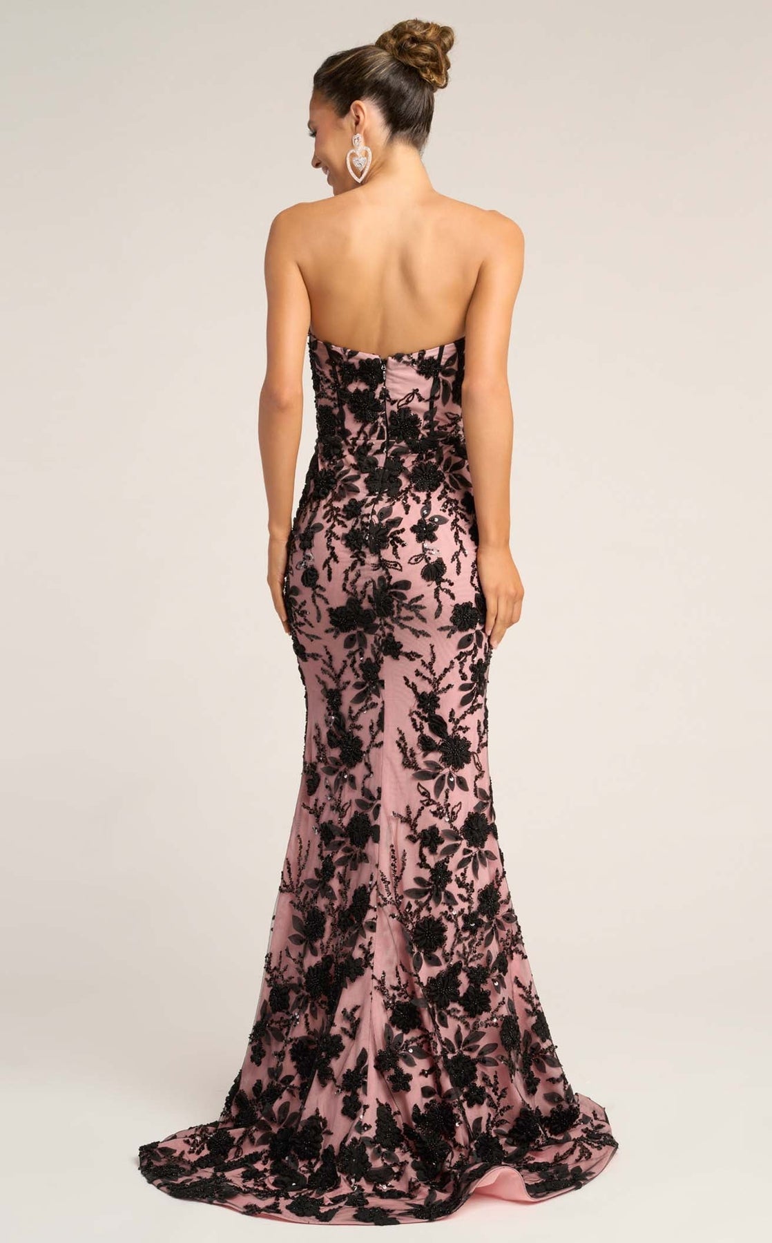 Prom Dresses Long Formal Fitted Floral Slit Prom Dress Portia and Scarlett PS26302E Black Pink