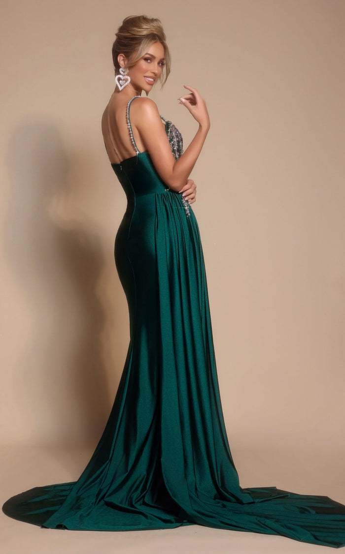 Prom Dresses Corset Beaded Formal Long A Line Prom Dress Emerald